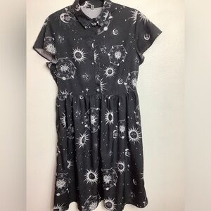 Lidressfo Black goth little black dress Size 8 Celestial pattern black & white.